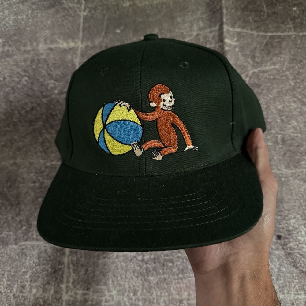 NWOT Men's Vintage 90's Curious George Moss Green Beach Ball Promo Strapback Hat